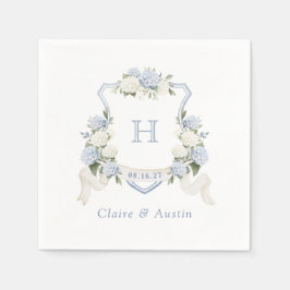Guardanapo De Papel Floral Blue Hydrangea Crest Casamento Monograma
