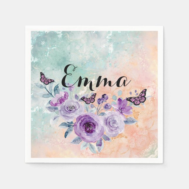 Guardanapo De Papel Floral bouquet purple garden (Frente)