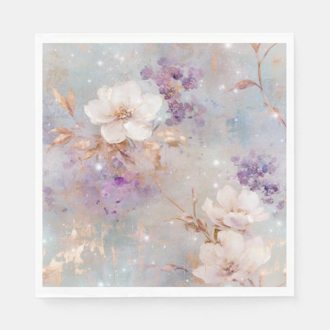 Guardanapo De Papel Floral branco Dourado (Frente)