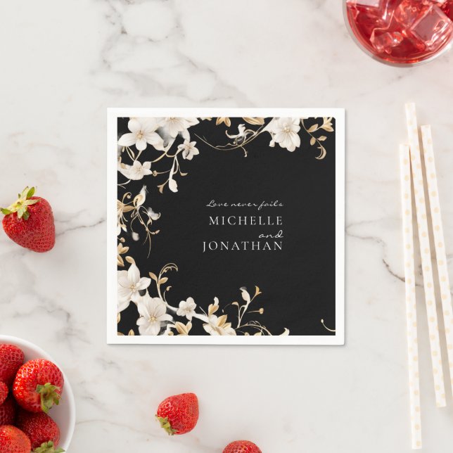 Guardanapo De Papel Floral Branco Elegante na Bíblia Negra (Insitu)