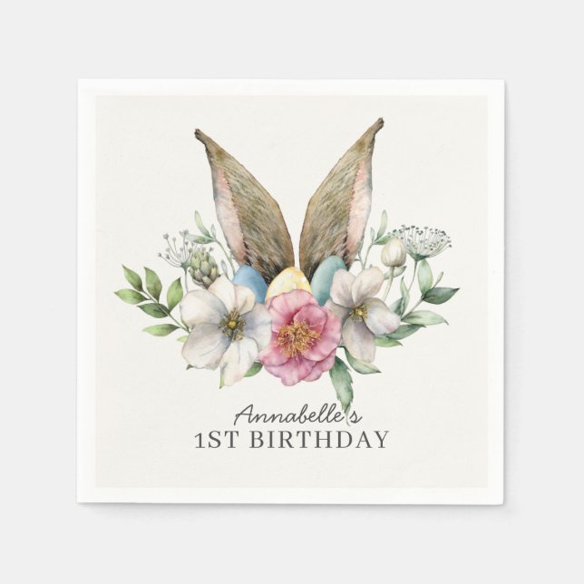 Guardanapo De Papel Floral Bunny Ear Birthday (Frente)