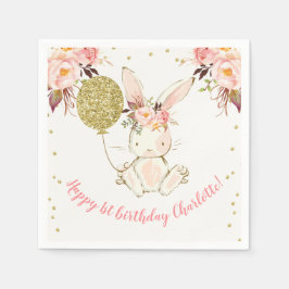 Guardanapo De Papel Floral Bunny Happy Birthday Paper Napkin