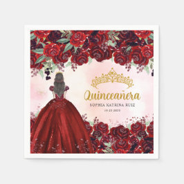Guardanapo De Papel Floral Burgundy Dourada Princesa Quinceanera