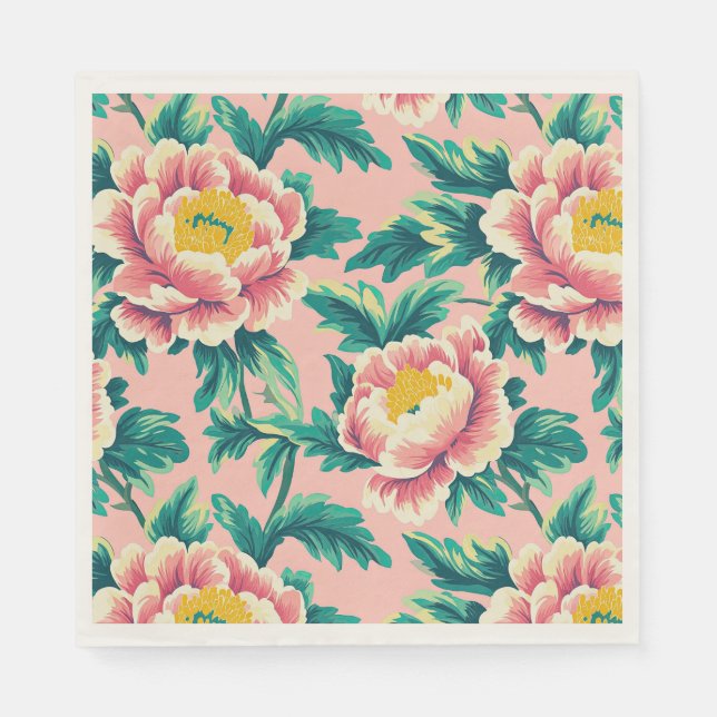Guardanapo de papel floral chinês rosa ousado (Frente)