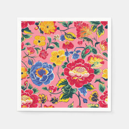 Guardanapo De Papel Floral Chinoiserie Rosa Brilhante
