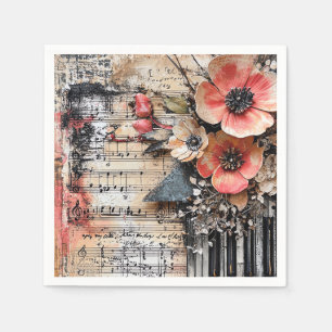 Guardanapo De Papel Floral com Chaves de Piano Russas e Música Vencida