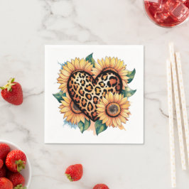 Guardanapo De Papel Floral Coração de Leopardo
