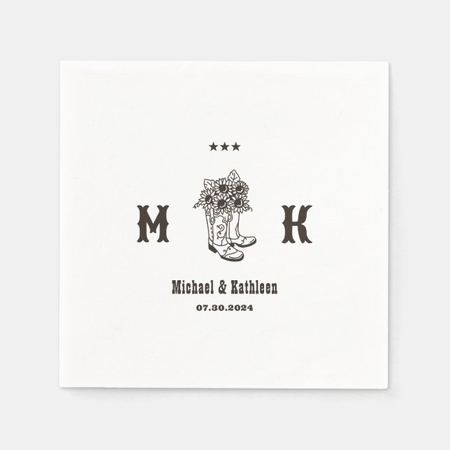 Guardanapo De Papel Floral Cowboy Boots West Country Rustic Weding (Frente)