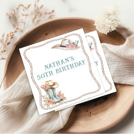 Guardanapo De Papel Floral Cowgirl Boots and Hat Birthday Paper Napkin