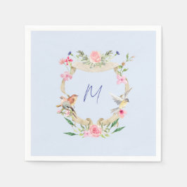 Guardanapo De Papel Floral Crest Monogramas Azul