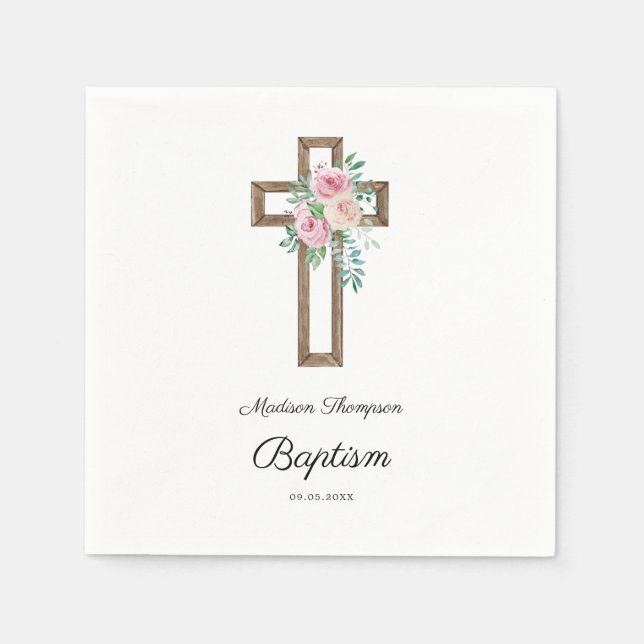 Guardanapo De Papel Floral Cross Baptism (Frente)