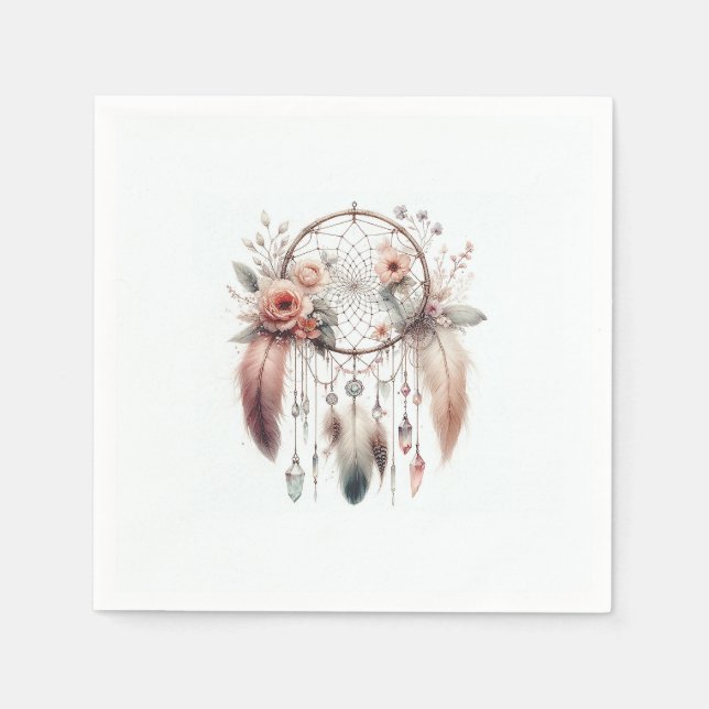 Guardanapo De Papel Floral Crystal Feather Dreamcatcher Boho Sweet 16 (Frente)