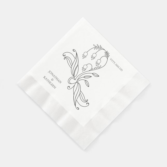 Guardanapo De Papel Floral Custom Name Personalized Elegant  (Quina)