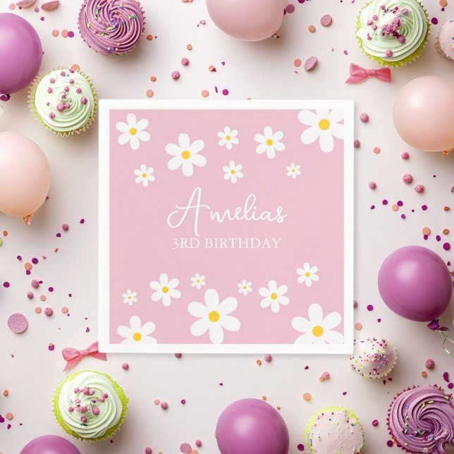 Guardanapo De Papel Floral Daisy Pink Party Napkin (Criador carregado)