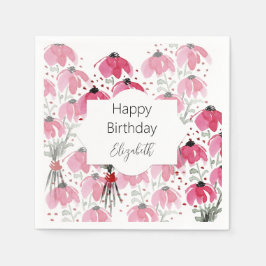 Guardanapo De Papel Floral de Aquarela Cor-de-Ferro Cor-de-Rosa Cuja M