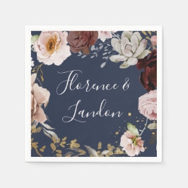 Guardanapo De Papel Floral de Blush Moderno | Marinho Casamento de Náp