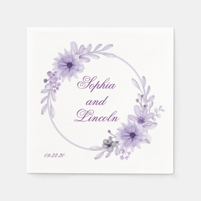 Guardanapo De Papel Floral de Casamento Roxo Especial (Frente)