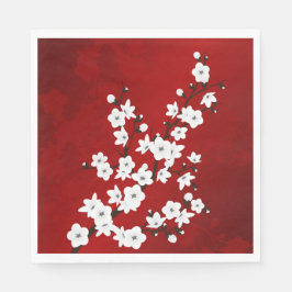 Guardanapo De Papel Floral De Cerejeiras Vermelhas E Brancas