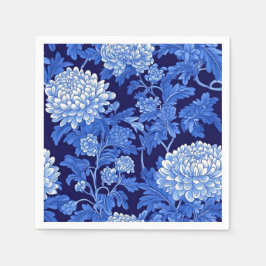 Guardanapo De Papel Floral de Chinoiserie Azul no Fundo Negro