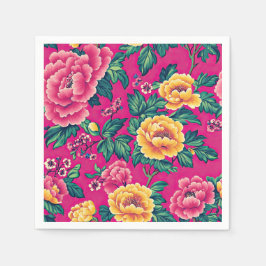 Guardanapo De Papel Floral de Chinoiserie cor-de-rosa-claro e amarelo
