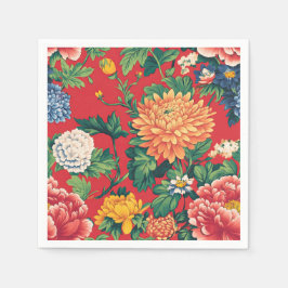 Guardanapo De Papel Floral de Chinoiserie Vermelha Brilhante