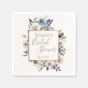 Guardanapo De Papel Floral de creme azul empoeirado personalizado