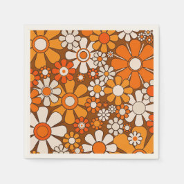 Guardanapo De Papel Floral do Jardim Retro 60s 70s Padrão Castanho e L
