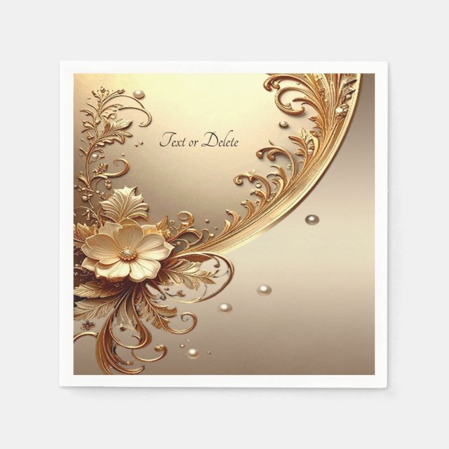 Guardanapo De Papel Floral Dourado Ornamentado (Frente)