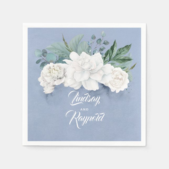Guardanapo De Papel Floral Dusty Blue Wedding (Frente)