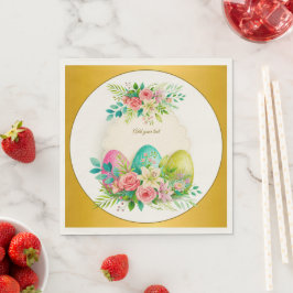 Guardanapo De Papel Floral Easter Eggs & Watercolor Pink Roses