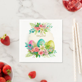 Guardanapo De Papel Floral Easter Eggs & Watercolor Pink Roses
