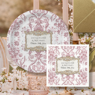 Guardanapo De Papel Floral Elegante Vintage Rosa e Dourado Branco Nupc