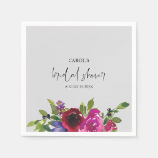 Guardanapo de papel floral em aquarela cinza pérol