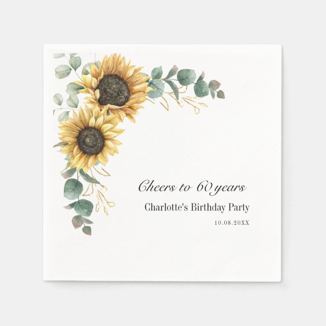 Guardanapo De Papel Floral Eucalyptus Sunflower Script 60th Birthday (Frente)