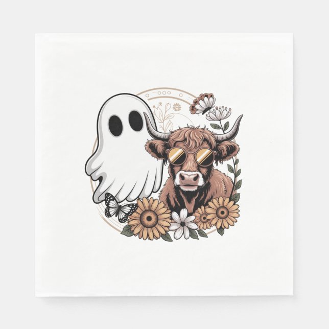Guardanapo De Papel Floral Fall Highland Cow Ghost (Frente)