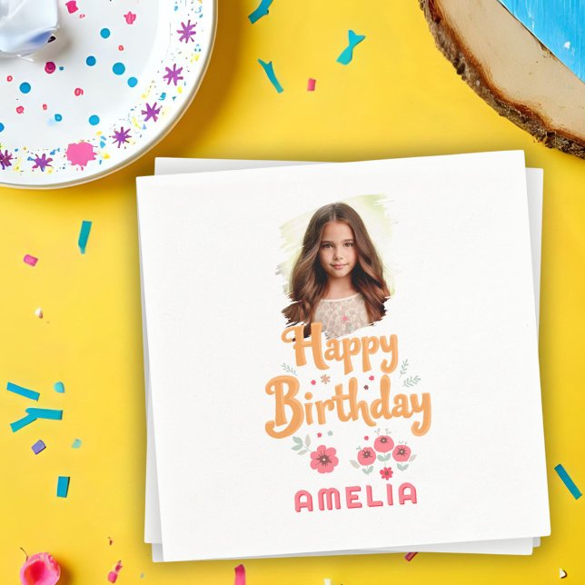 Guardanapo De Papel Floral Flowers Happy Birthday Handlettering Photo  (Criador carregado)