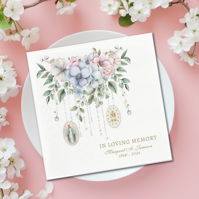 Guardanapo De Papel Floral Funeral Católica Rosário Memorial (Criador carregado)