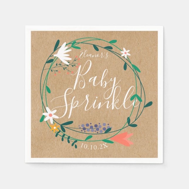 Guardanapo De Papel Floral Garland Baby Sprinkle / Chá Rustic Boho (Frente)