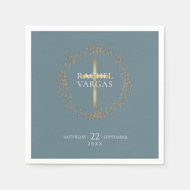 Guardanapo De Papel Floral Garland | Faux Gold Foil Baptism (Frente)