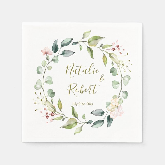 Guardanapo De Papel Floral greenery Wreath Wedding (Frente)