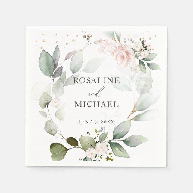 Guardanapo De Papel Floral Greenery Wreath Wedkins (Frente)