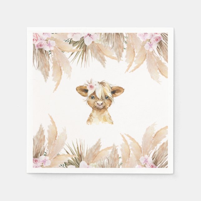 Guardanapo De Papel Floral Highland Cow Napkins (Frente)