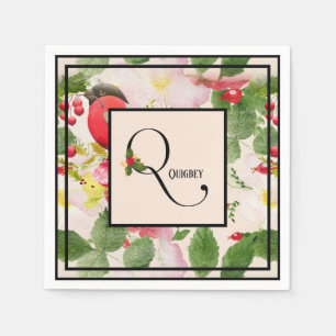Guardanapo De Papel Floral Holiday Monograma - Letra Q Nome da Famíli