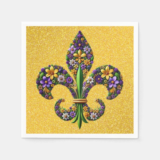 Guardanapo De Papel Floral Mardi Gras fleur de lis (Frente)