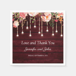 Guardanapo De Papel Floral Maroon Wooden Rustic Wedding