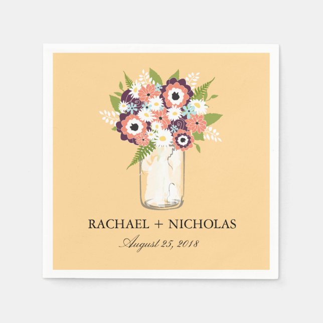 Guardanapo De Papel Floral Mason Jar | Casamento (Frente)