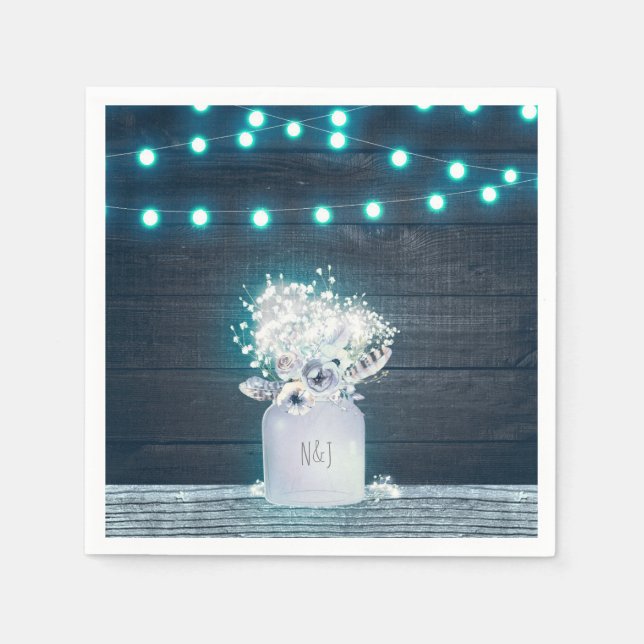 Guardanapo De Papel Floral Mason Jar e Blue Lights Casamento Russo (Frente)