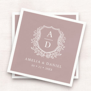 Guardanapo De Papel Floral Mauve Crest Wedding Monograma