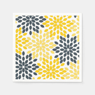 Guardanapo De Papel Floral moderno do carvão vegetal amarelo e