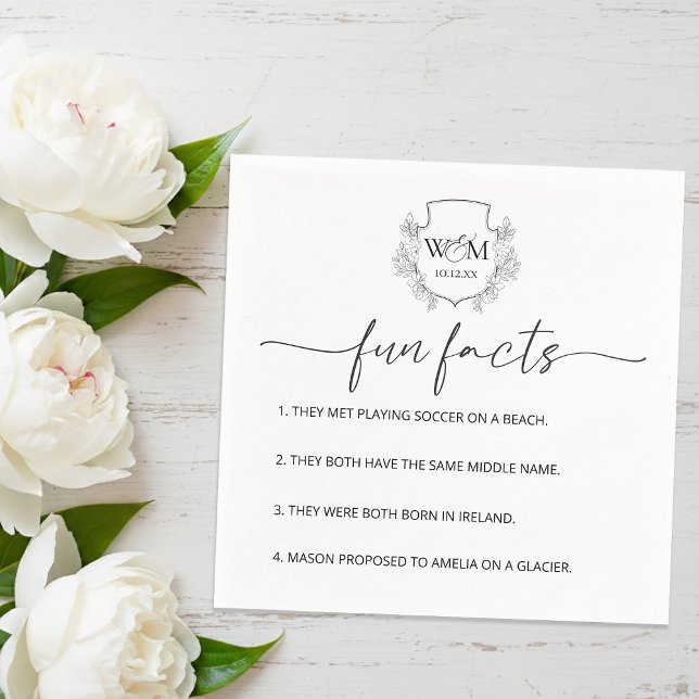 Guardanapo De Papel Floral Monogram Calligraphy Fun Facts Wedding (Floral Monogram Calligraphy Fun Facts Wedding Napkins)